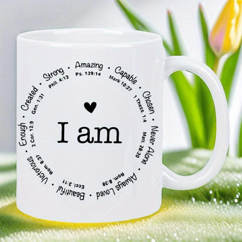 Tailorly White Ceramic 11 oz Mug - I Am Inspirational Religious Quotes Arranged In A Circular Pattern Heart Mug