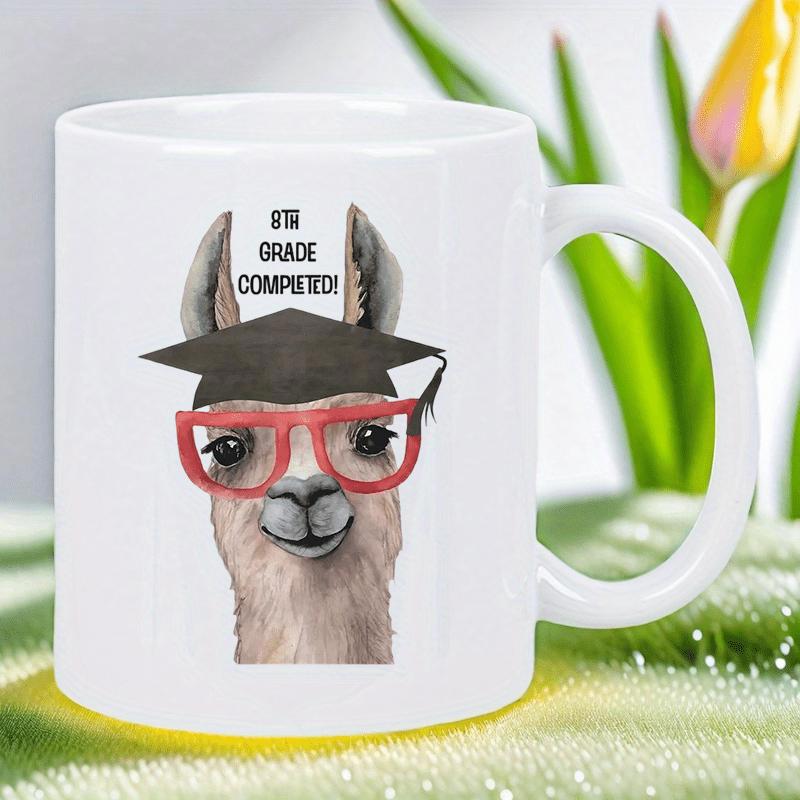 Tailorly White Ceramic 11 oz Mug - 8th Grade Completed Adorable Llama Wearing Graduation Cap And Red Glasses Llama