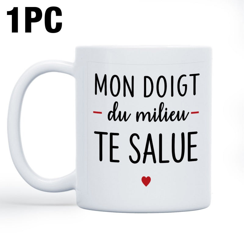 Tailorly White Ceramic 11 oz Mug - Minimalist Typography Style With Small Vibrant Romantic Symmetrical Delicate Red Heart