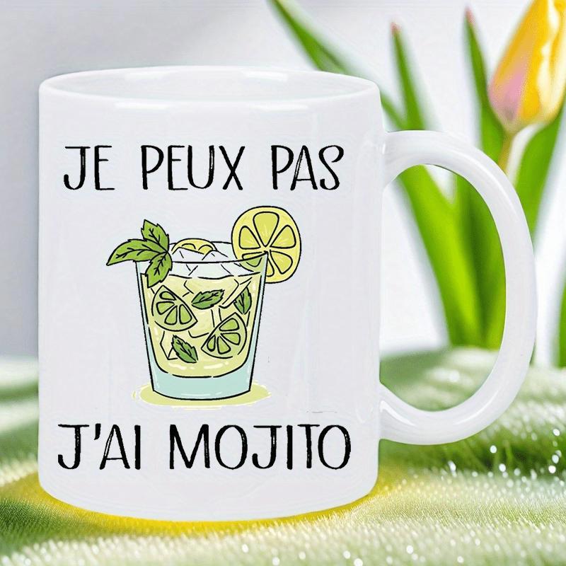 Tailorly White Ceramic 11 oz Mug - Refreshing Hand Drawn Glass With Lime Slices And Mint Leaves Mojito