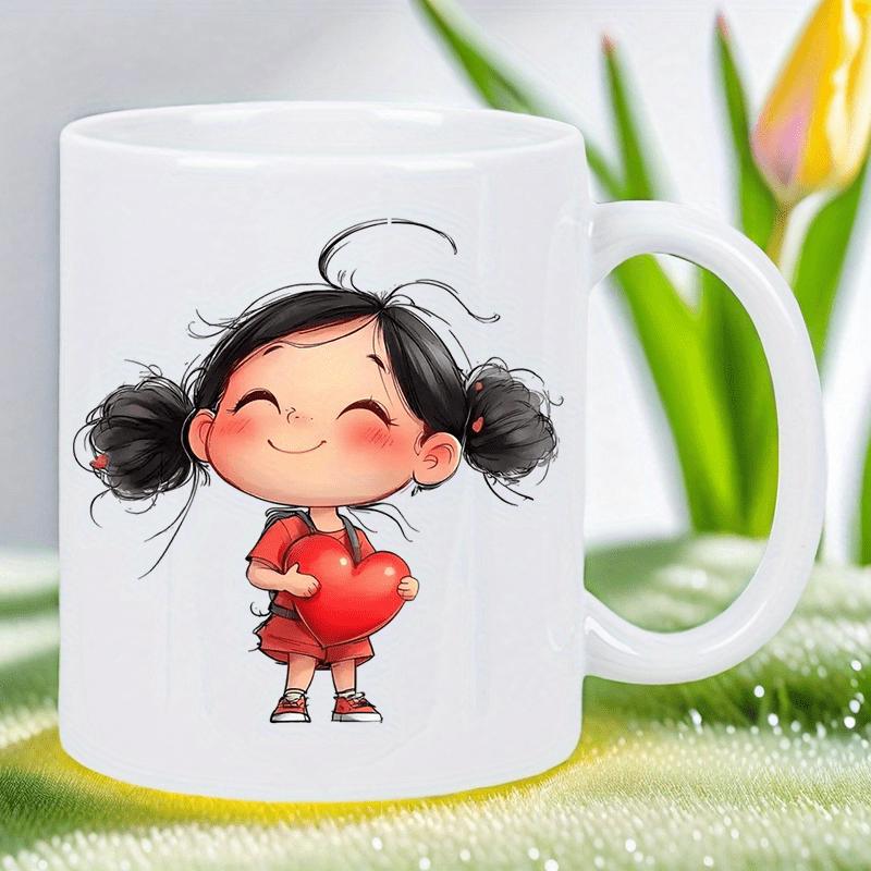 Tailorly White Ceramic 11 oz Mug - Adorable Little Child Wearing Red Dress Holding A Glowing Love Heart Girl