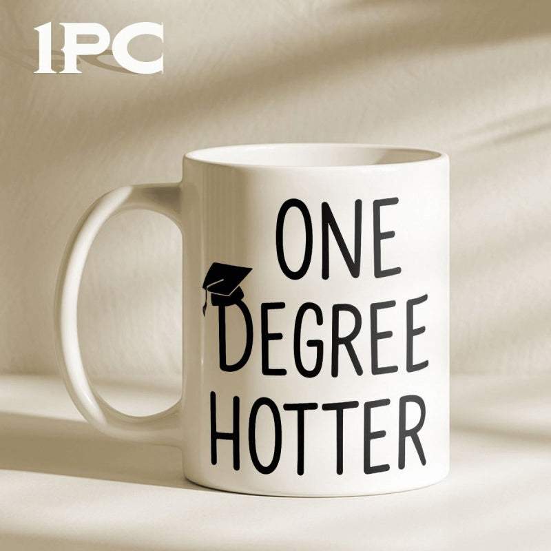 Tailorly White Ceramic 11 oz Mug - One Degree Hotter Minimalist Graduation Cap Icon On A Smooth White Surface Ceramic Mug
