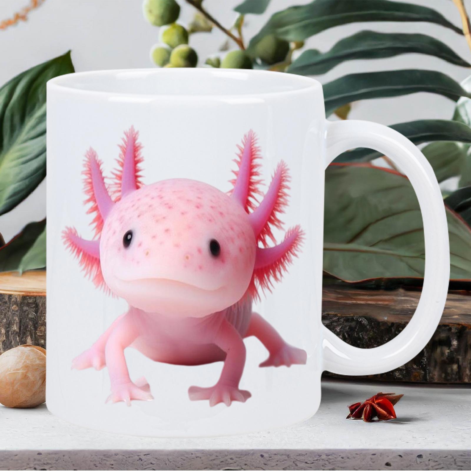 Tailorly White Ceramic 11 oz Mug - Cute Pink Aquatic Salamander With Tiny Feet And Frilly Gills Axolotl