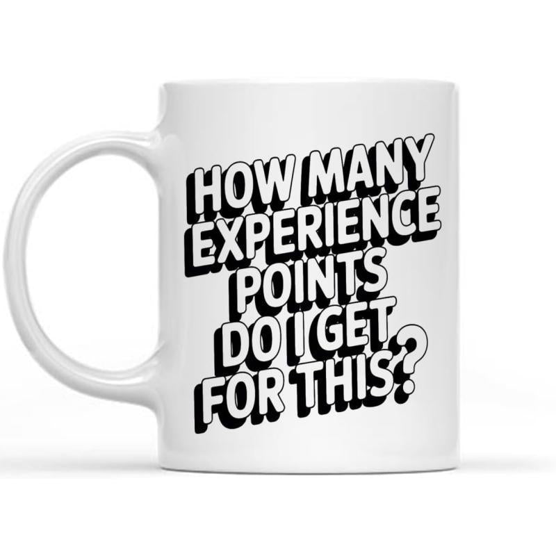 Tailorly White Ceramic 11 oz Mug - How Many Experience Points Do I Get For This Bold Black Retro Typography On Glossy
