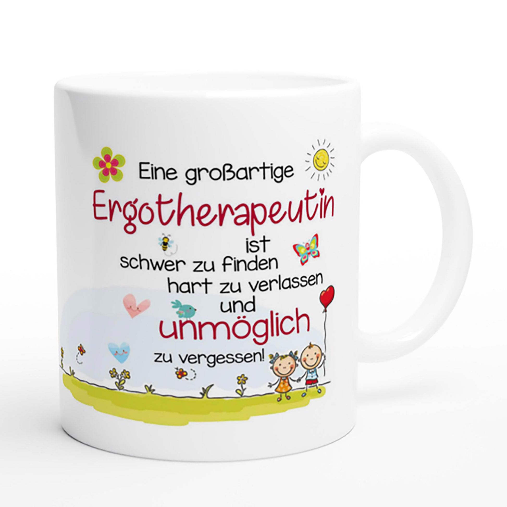 Tailorly White Ceramic 11 oz Mug - Whimsical Hand Drawn Garden Elements With Cheerful Children And Sunshine Morning Mug