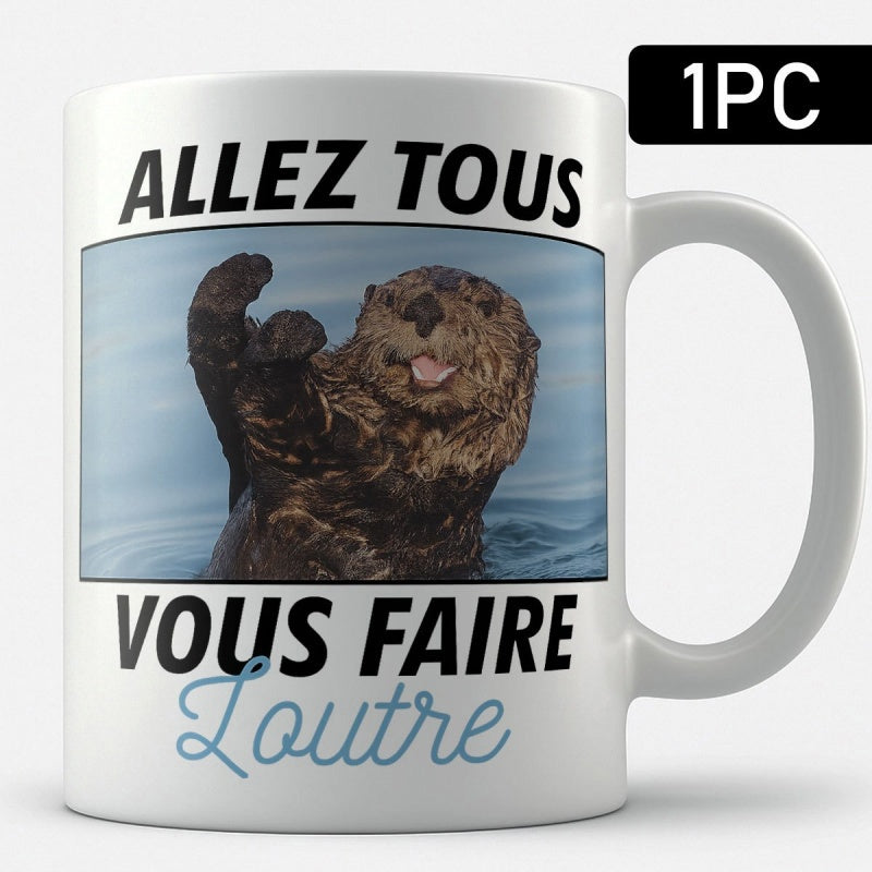 Tailorly White Ceramic 11 oz Mug - Charming Furry Brown Sea Otter Swimming In Calm Blue Ocean Water Otter