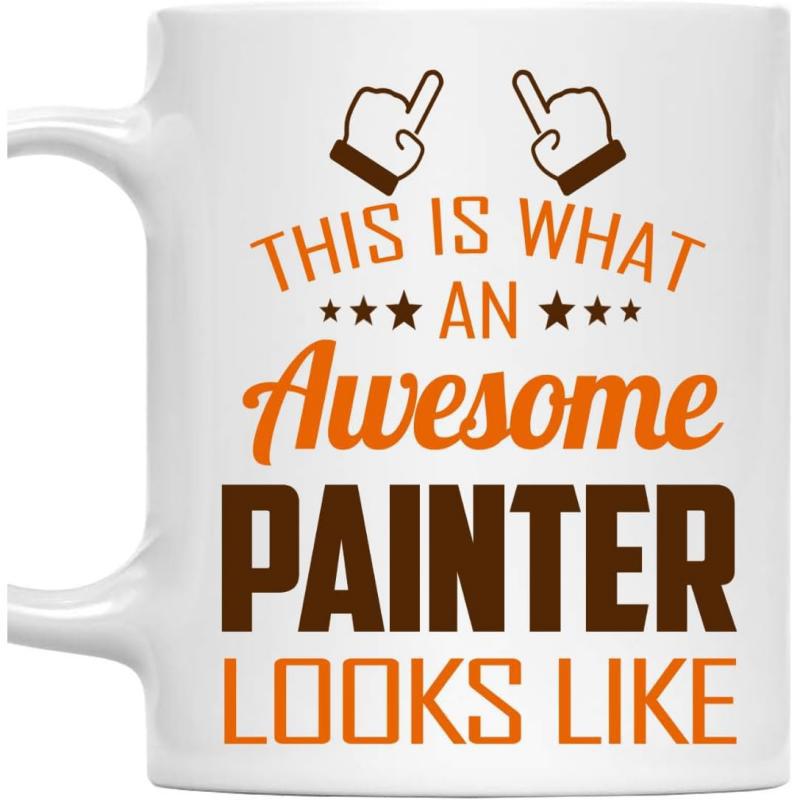 Tailorly White Ceramic 11 oz Mug - This Is What An Awesome Painter Looks Like Two Pointing Fingers And Decorative Stars With Professional Artistic Typography