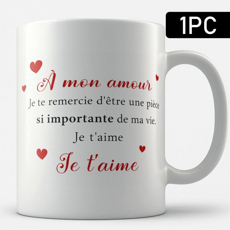 Tailorly White Ceramic 11 oz Mug - Minimalist Red Hearts Scattered Among Sentimental Script Quotes Romantic Themed Heart
