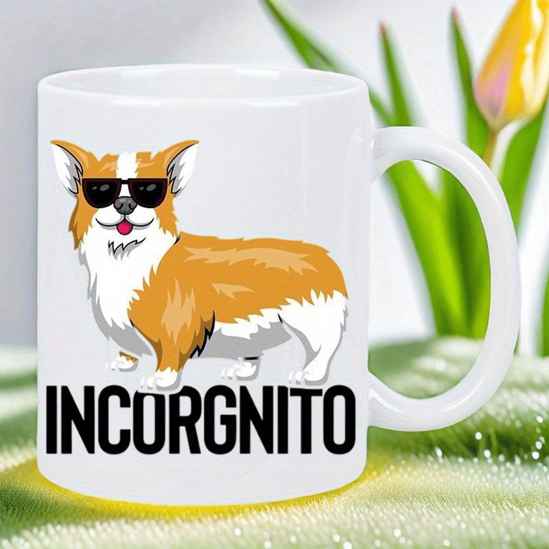 Tailorly White Ceramic 11 oz Mug - Incorgnito Charming Adorable Dog Wearing Stylish Black Sunglasses Standing Confidently Corgi