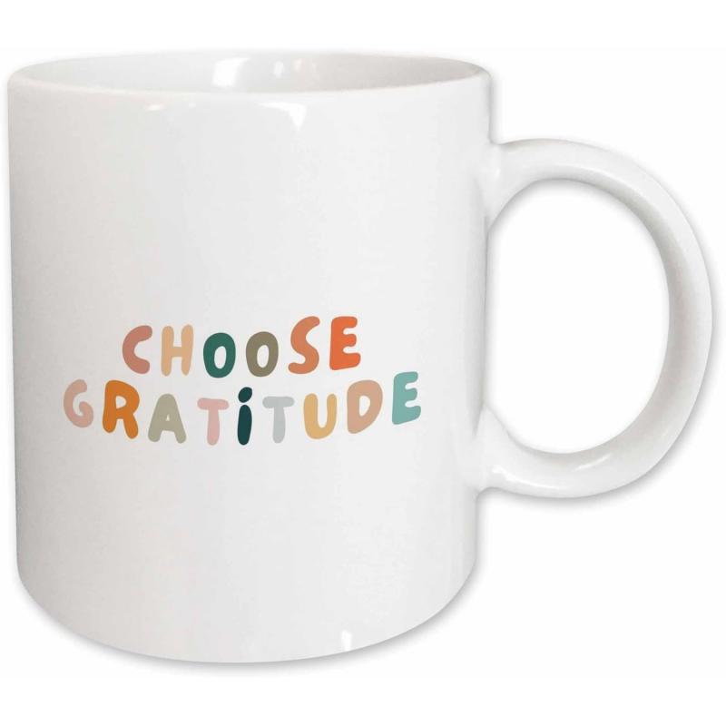 Tailorly White Ceramic 11 oz Mug - Choose Gratitude Minimalist White Ceramic With Colorful Bubbly Hand Drawn Mug