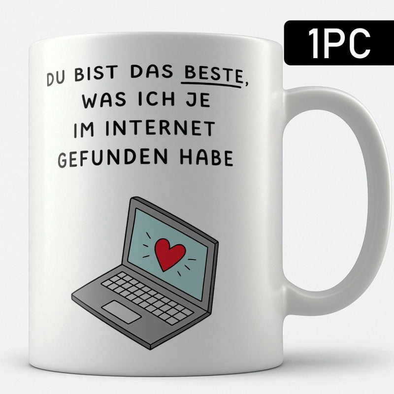 Tailorly White Ceramic 11 oz Mug - Minimalist Digital Device Featuring A Radiant Red Heart Graphic Laptop