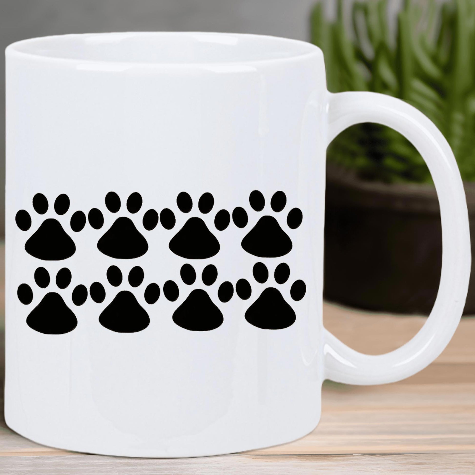 Tailorly White Ceramic 11 oz Mug - Minimalist Black Animal Footprints Arranged In Two Symmetrical Rows Paw