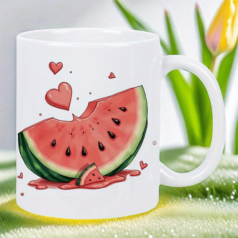 Tailorly White Ceramic 11 oz Mug - Vibrant Fresh Red Slice Surrounded By Floating Sweet Pink Hearts Watermelon