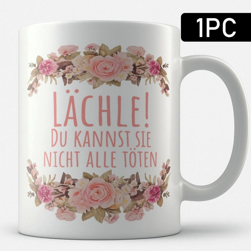 Tailorly White Ceramic 11 oz Mug - Elegant Watercolor Pink Roses Surrounded By Soft Green Leaves Flower