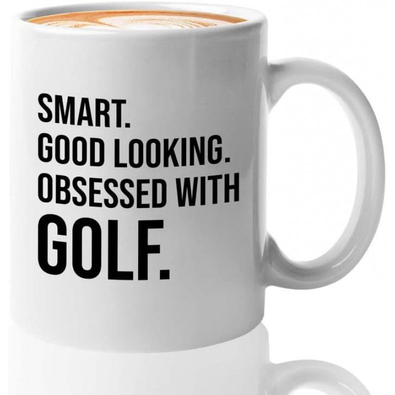 Tailorly White Ceramic 11 oz Mug - Smart Good Looking Obsessed With Golf Clean Bold Minimalist Typography For Sport Hobby Enthusiasts Decor Mug