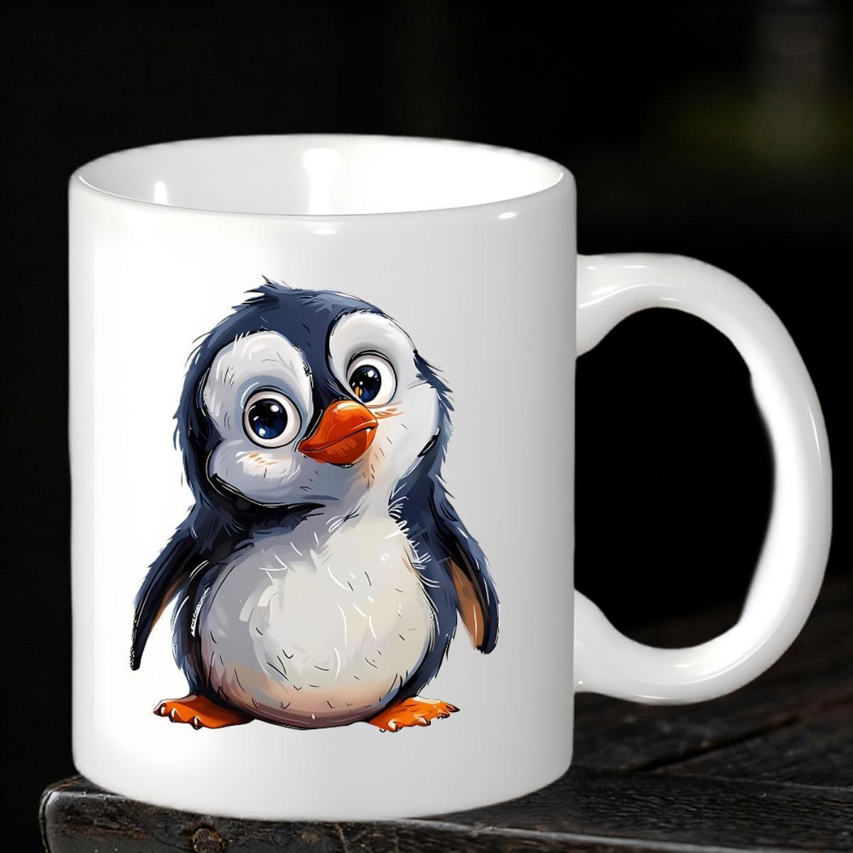 Tailorly White Ceramic 11 oz Mug - Charming Little Antarctic Bird With Big Bright Eyes And Orange Feet Penguin