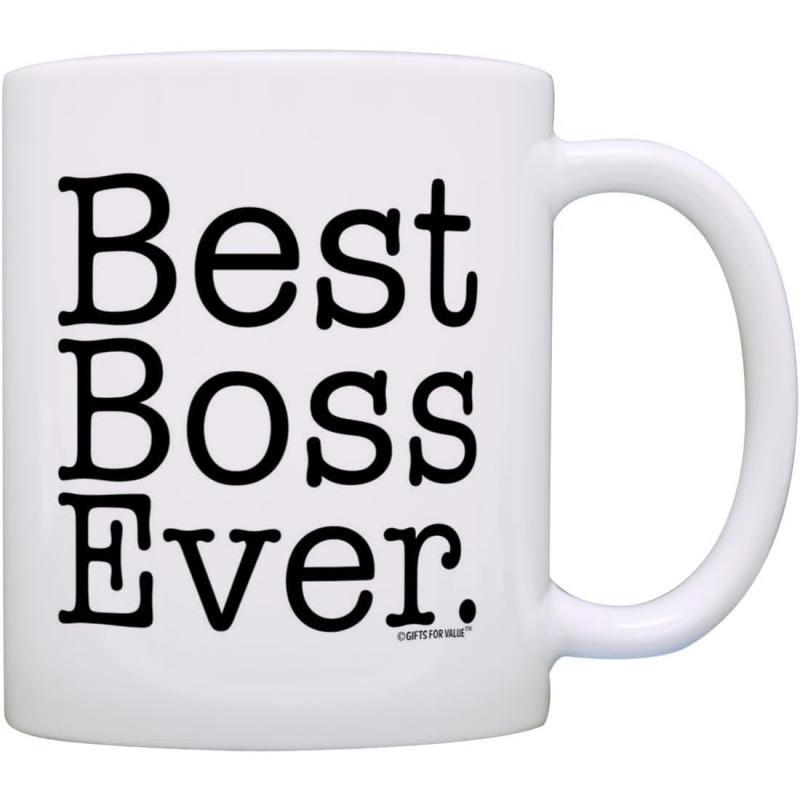 Tailorly White Ceramic 11 oz Mug - Best Boss Ever Minimalist Bold Black Serif Styled Classic Printed Quote Typography