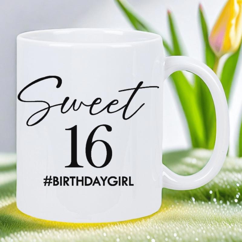 Tailorly White Ceramic 11 oz Mug - Sweet 16 Birthdaygirl Minimalist Typography Design On Smooth Featuring Birthday Celebration Mug