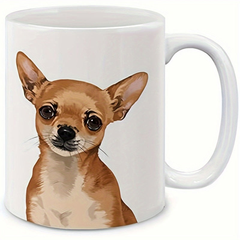Tailorly White Ceramic 11 oz Mug - Realistic Brown Dog Sitting Calmly With Large Ears And Big Eyes Chihuahua