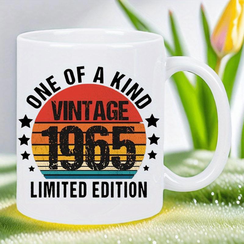 Tailorly White Ceramic 11 oz Mug - One Of A Kind Vintage 1965 Limited Edition Retro Distressed Stripes Among Black Stars Within A Colorful Vibrant Horizon Sunset