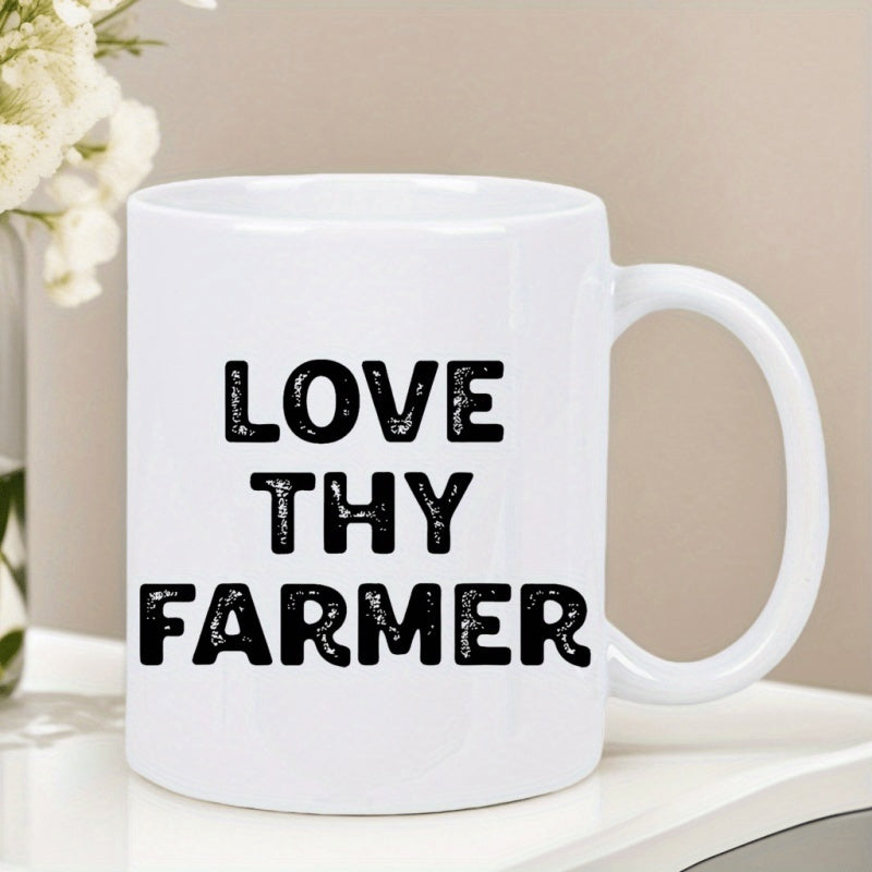 Tailorly White Ceramic 11 oz Mug - Love Thy Farmer Minimalist Distressed Black Bold Lettering On A Simple Glossy Surface Mug