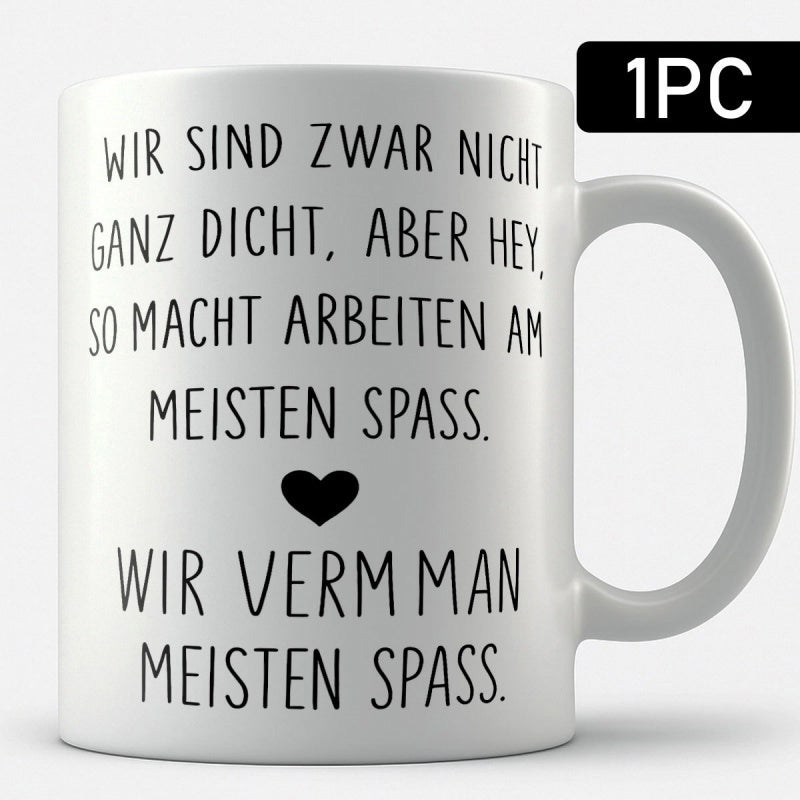 Tailorly White Ceramic 11 oz Mug - Minimalist White Ceramic Vessel Featuring Simple Black Heart With German Typography Mug