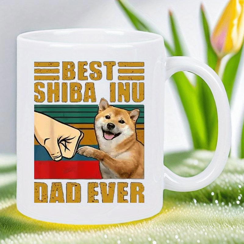Tailorly White Ceramic 11 oz Mug - Best Shiba Inu Dad Ever Vintage Retro Sunset Design With Fist Bumping Smiling Shiba Inu