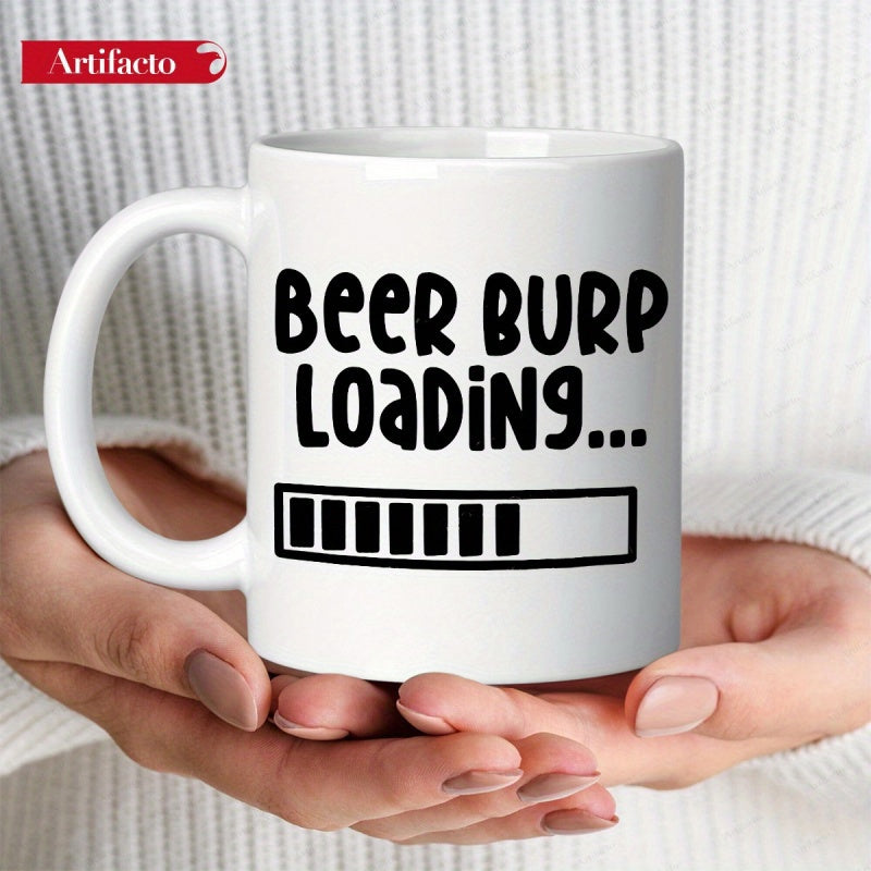 Tailorly White Ceramic 11 oz Mug - Beer Burp Loading Horizontal Black Progress Bar With Rectangular Segments Showing Loading Status Bar