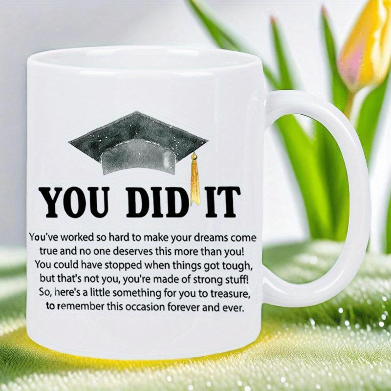 Tailorly White Ceramic 11 oz Mug - You Did It Classic Black Academic Mortarboard Cap With A Golden Tassel Hanging Down Cap