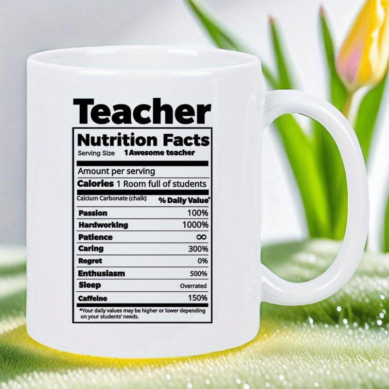 Tailorly White Ceramic 11 oz Mug - Teacher Nutrition Facts Minimalist Black Ink Label Design Printed On A Sleek