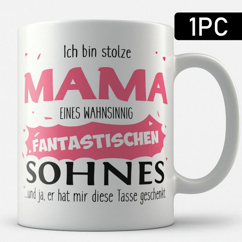 Tailorly White Ceramic 11 oz Mug - Minimalist White Ceramic With Decorative Pink Banners And Bold Typography Mug
