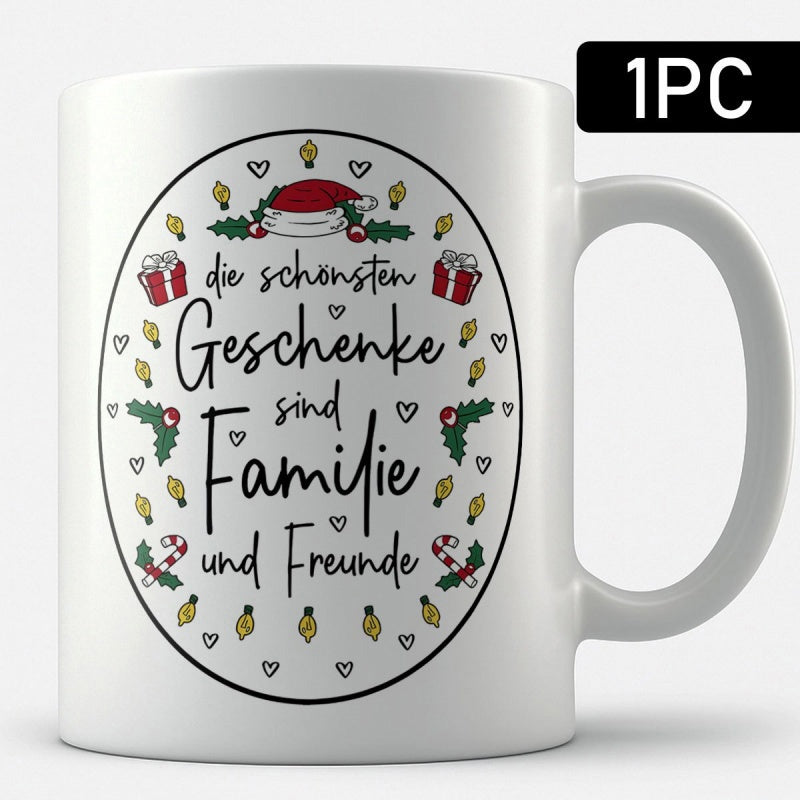 Tailorly White Ceramic 11 oz Mug - Festive Holiday Frame Decorated With Sparkling Lights Hearts And Gifts Illustration