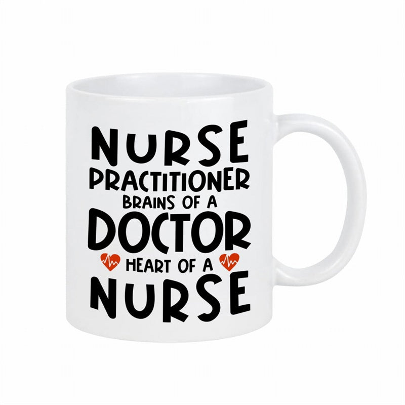 Tailorly White Ceramic 11 oz Mug - Nurse Practitioner Brains Of A Doctor Heart Of A Nurse Minimalist Red Hearts Decorating A Clean Professional