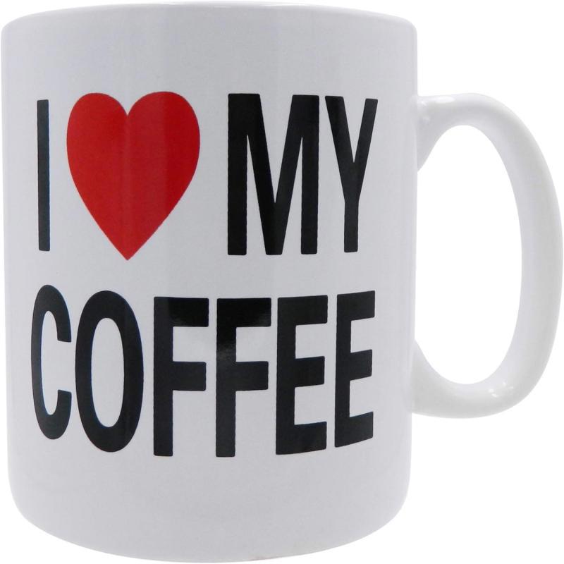 Tailorly White Ceramic 11 oz Mug - I My Coffee Vibrant Red Heart Symbol Positioned Centrally Among Bold Black Block Letters Heart