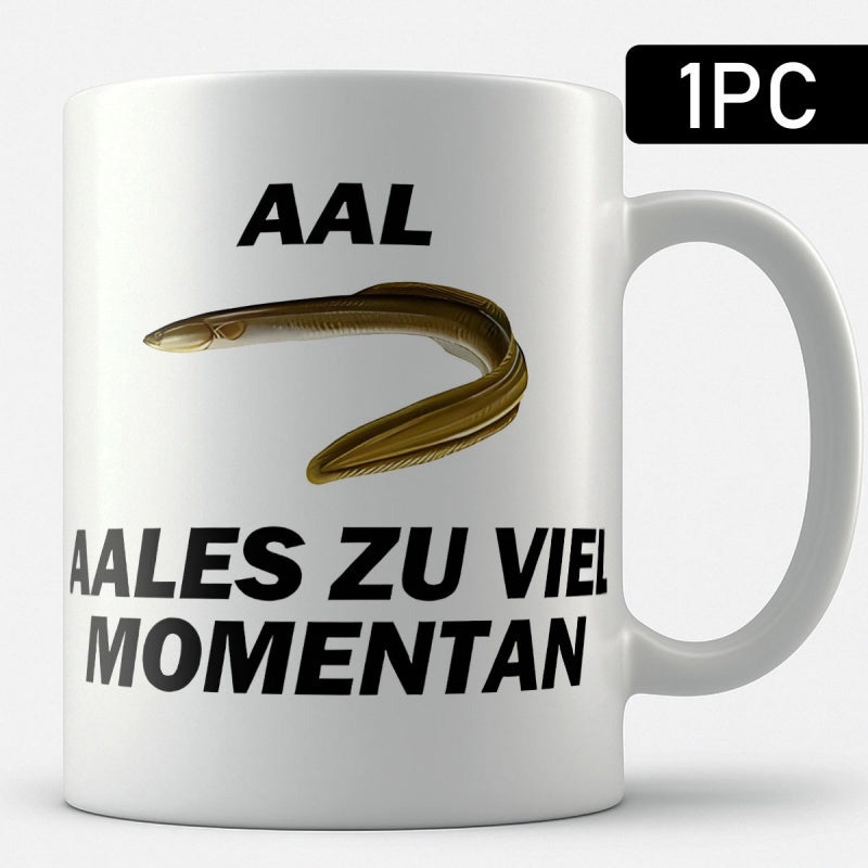 Tailorly White Ceramic 11 oz Mug - Long Slender Brown Fish Swimming Gracefully In Empty White Space Eel