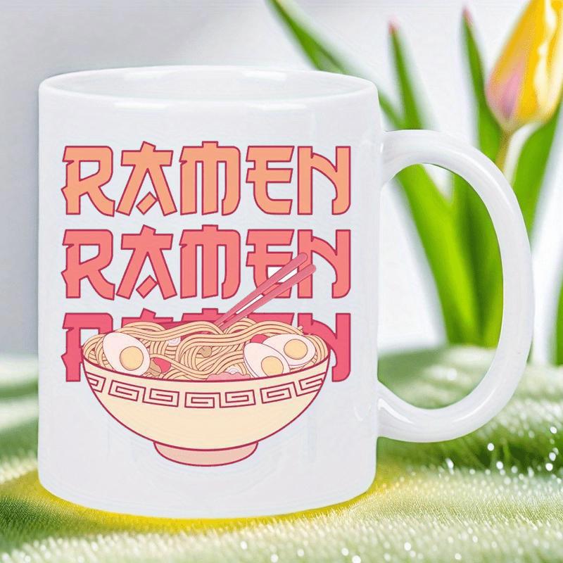 Tailorly White Ceramic 11 oz Mug - Ramen Ramen Ramen Delicious Steaming Bowl Of Japanese Noodles With Boiled Eggs And Chopsticks Ramen