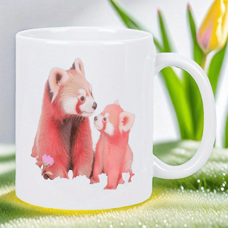 Tailorly White Ceramic 11 oz Mug - Artistic Watercolor Depiction Of Two Gentle Forest Animals Sharing A Moment Red Panda