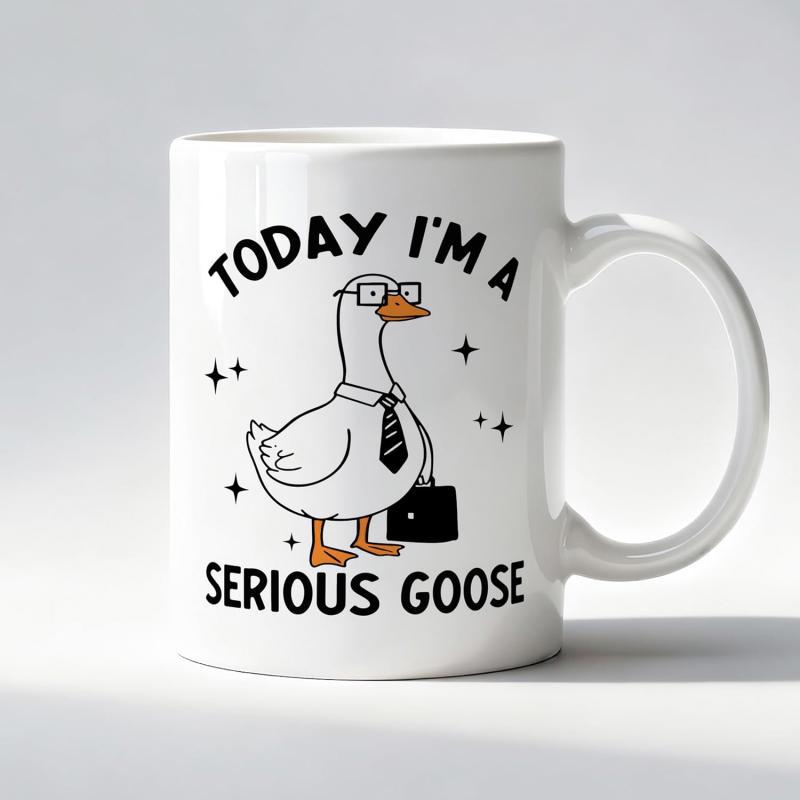 Tailorly White Ceramic 11 oz Mug - Today I'm A Serious Goose Smart Professional White Bird Wearing Glasses And Tie With Briefcase Goose