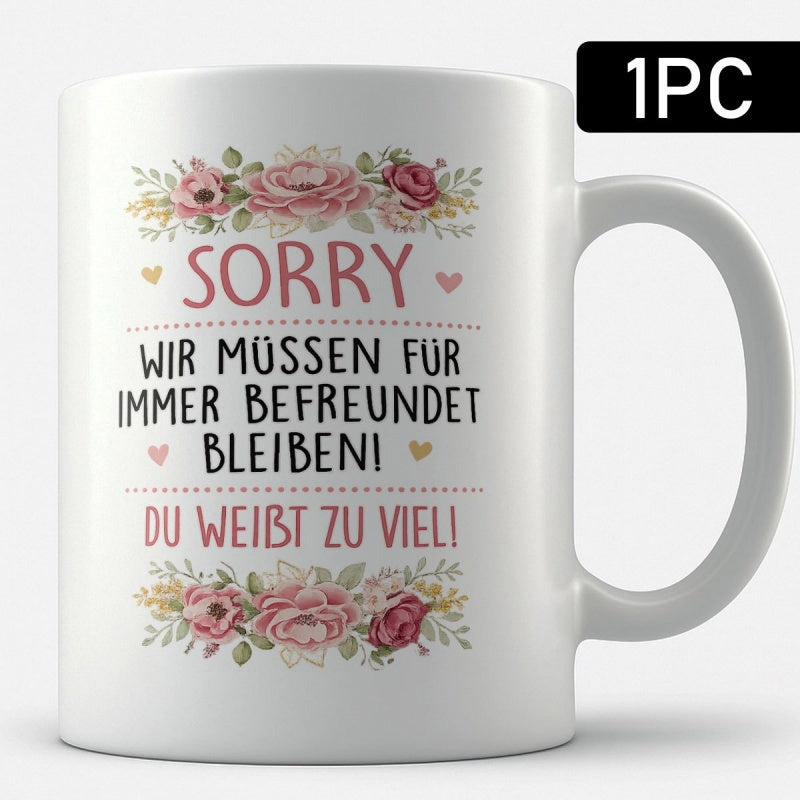 Tailorly White Ceramic 11 oz Mug - Sorry Elegant Pink Roses And Green Leaves In A Delicate Watercolor Flower