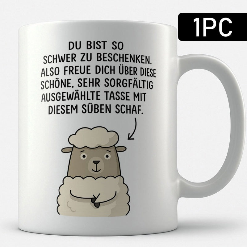 Tailorly White Ceramic 11 oz Mug - Cute Fluffy Cartoon Animal With Soft Wool Standing Against White Background Sheep