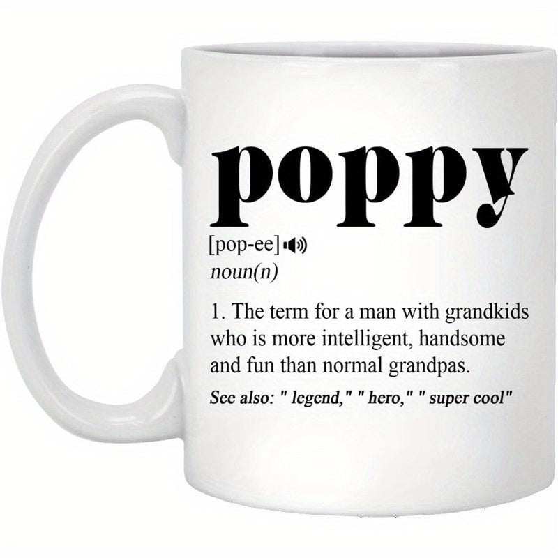 Tailorly White Ceramic 11 oz Mug - Poppy Minimalist Dictionary Definition Style With Bold Serif Typography On Ceramic Mug