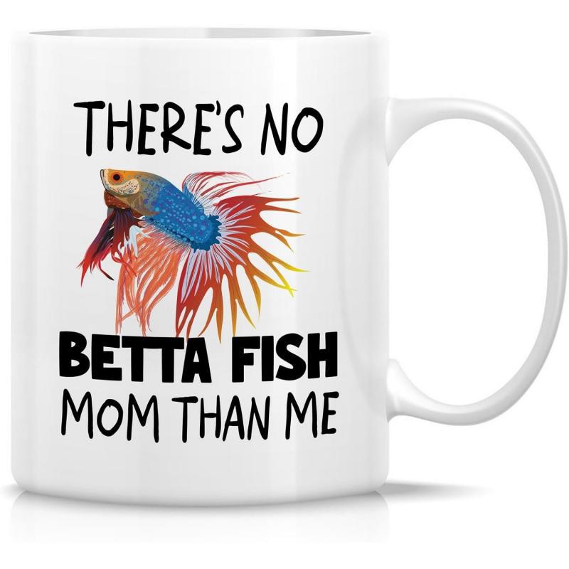 Tailorly White Ceramic 11 oz Mug - Theres No Betta Fish Mom Than Me Vibrant Colorful Siamese Fighting Swimming With Elegant Flowing Red Fins Fish