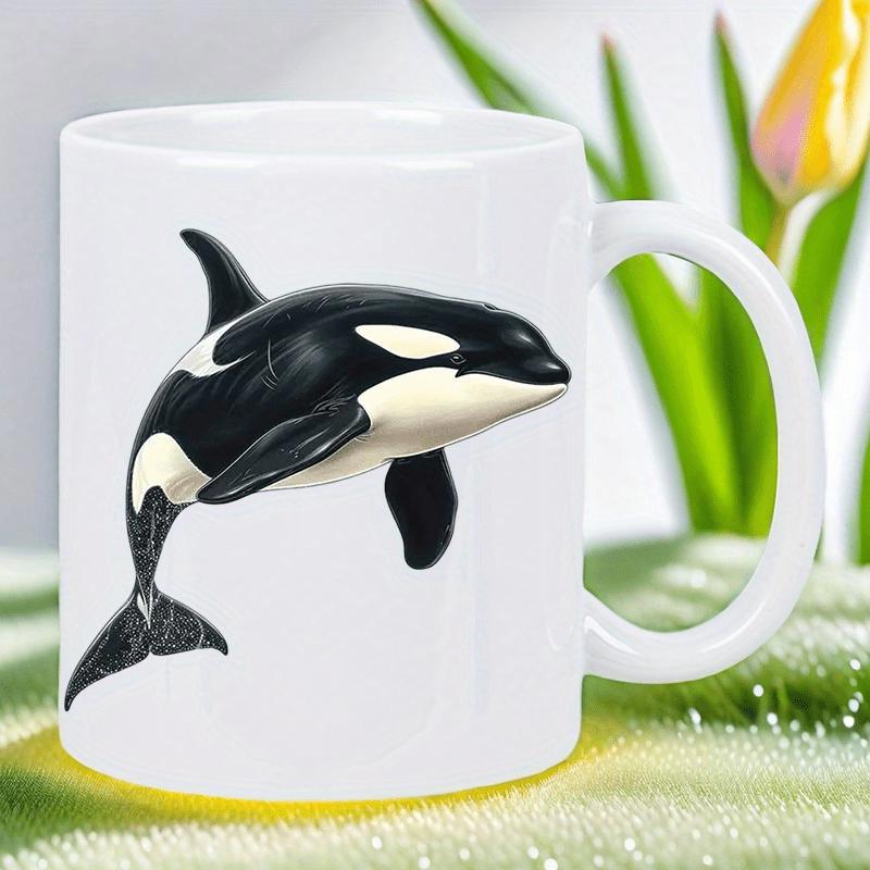 Tailorly White Ceramic 11 oz Mug - Majestic Black And White Killer Whale Swimming In Deep Ocean Waters Orca