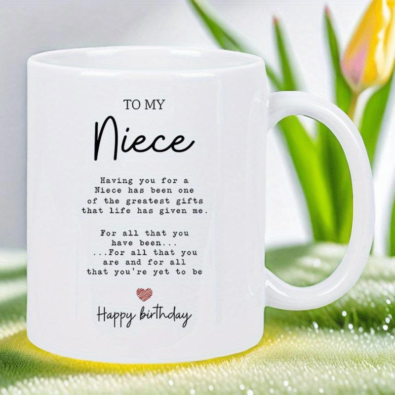 Tailorly White Ceramic 11 oz Mug - To My Niece Happy Birthday Sleek With Tiny Pink Heart Under Sentimental Script Mug