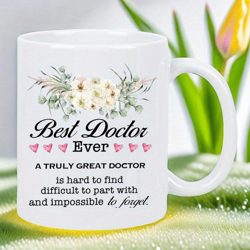 Tailorly White Ceramic 11 oz Mug - Best Doctor Ever Elegant Watercolor Floral Bouquet With Small Pink Heart Pattern Mug