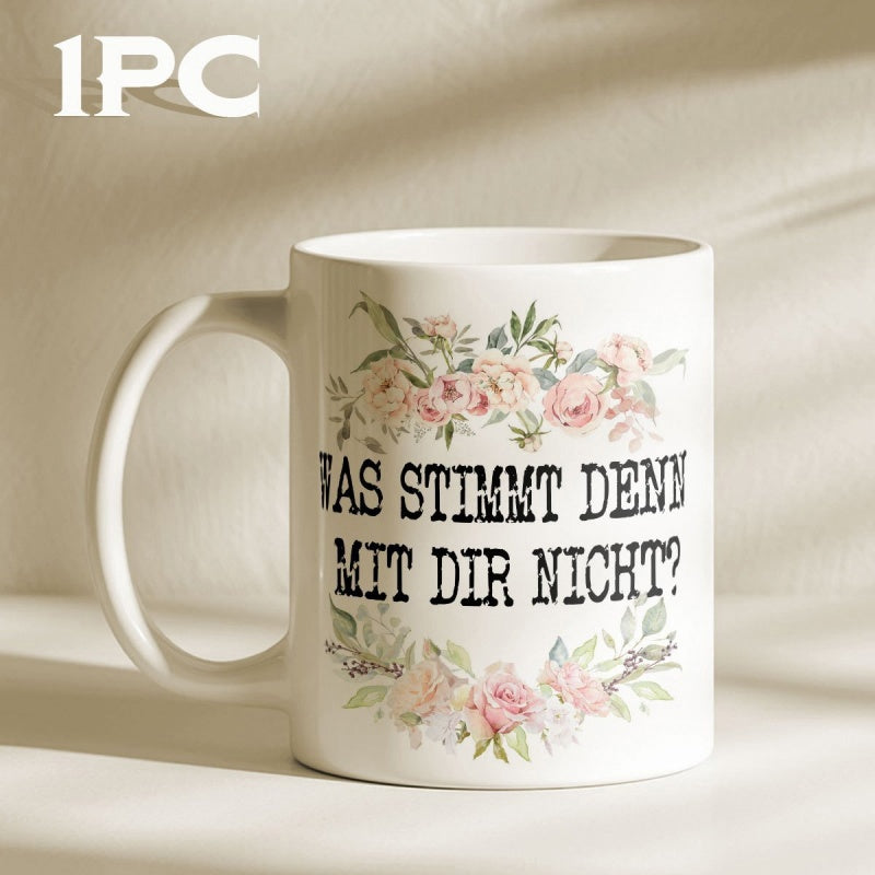 Tailorly White Ceramic 11 oz Mug - Elegant Watercolor Pink Roses In Full Bloom Among Green Leaves And Petals Flower