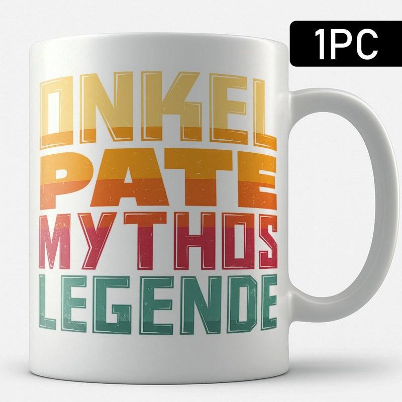 Tailorly White Ceramic 11 oz Mug - Retro Colorful Horizontal Stripes Styled Into Bold Artistic Lettering