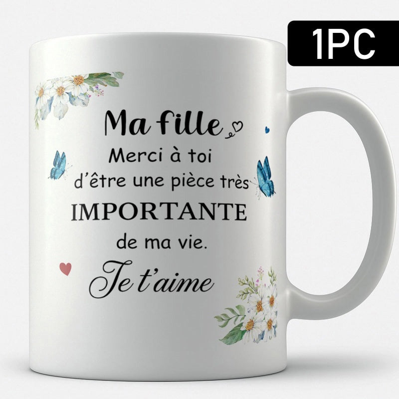 Tailorly White Ceramic 11 oz Mug - Delicate Butterflies Fluttering Around Blooming White Daisy Flowers Ceramic Mug