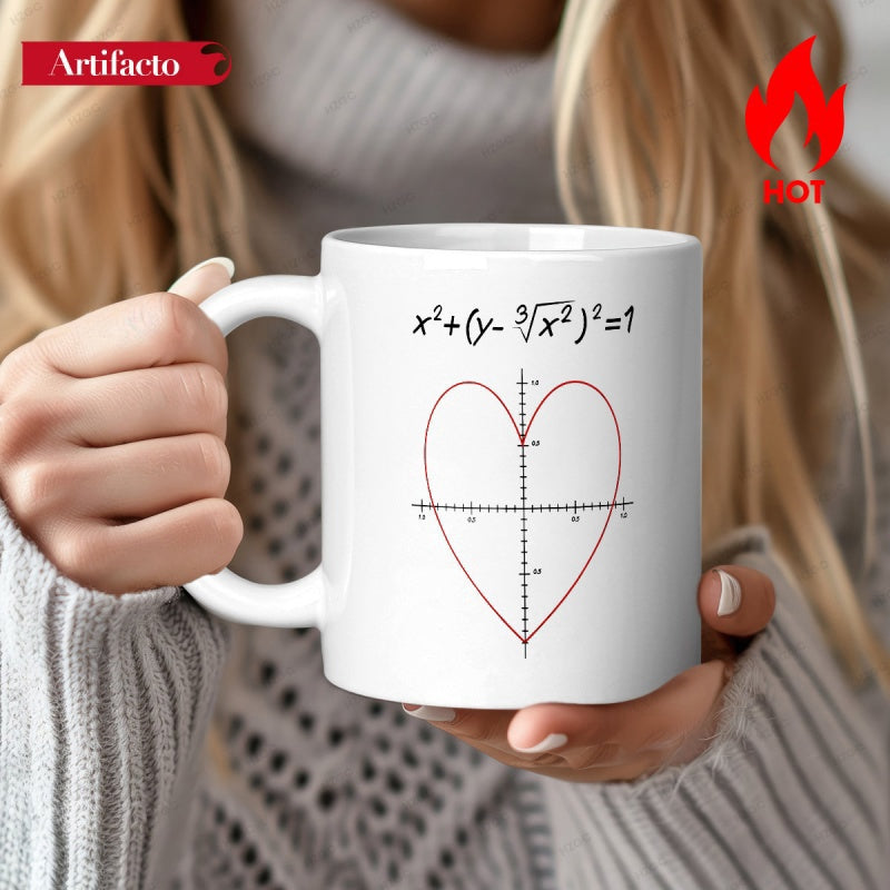 Tailorly White Ceramic 11 oz Mug - Scientific Mathematical Heart Curve Graph Plotted On Detailed Coordinate Plane Mug