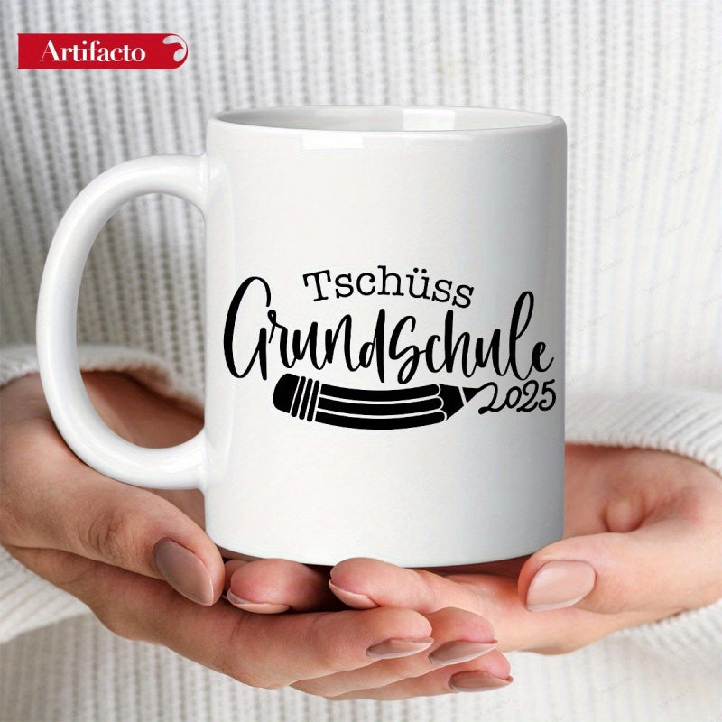 Tailorly White Ceramic 11 oz Mug - Minimalist Black Silhouette Featuring Handwritten Typography And Scholastic Elements Pencil